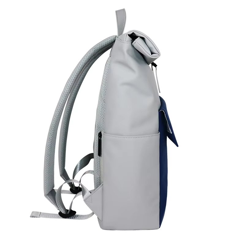 Water-Resistant Business School Casual PU Leather Roll Top Backpack product detail