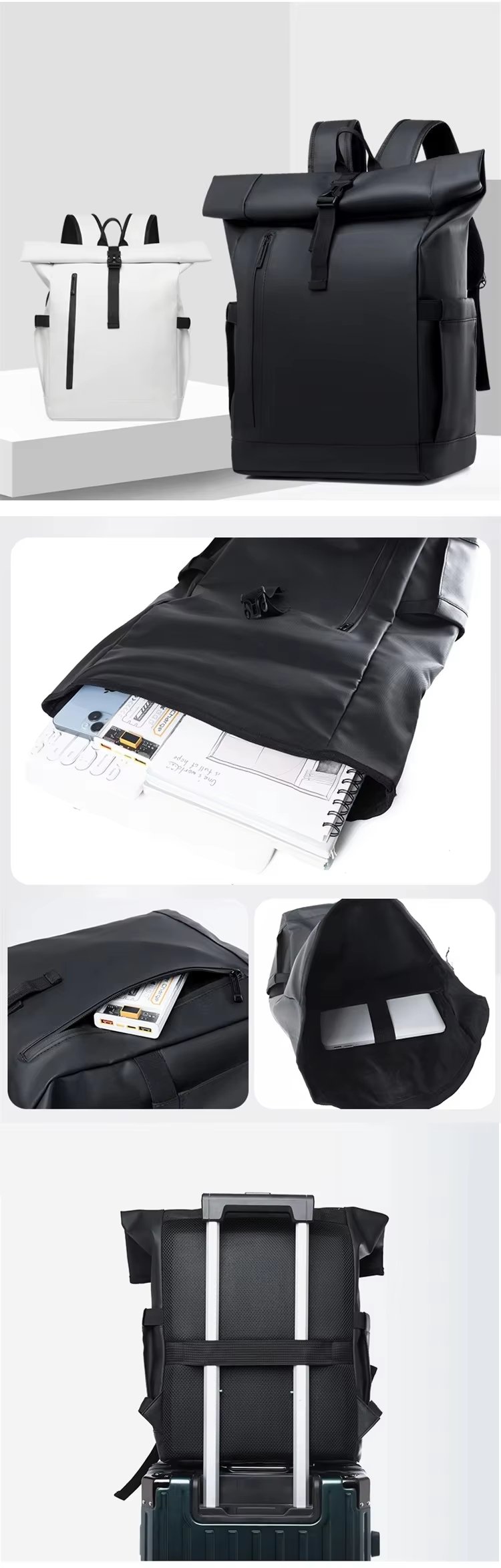Water-Resistant Expandable Modern Travel School Oxford Rolling Backpack product detail