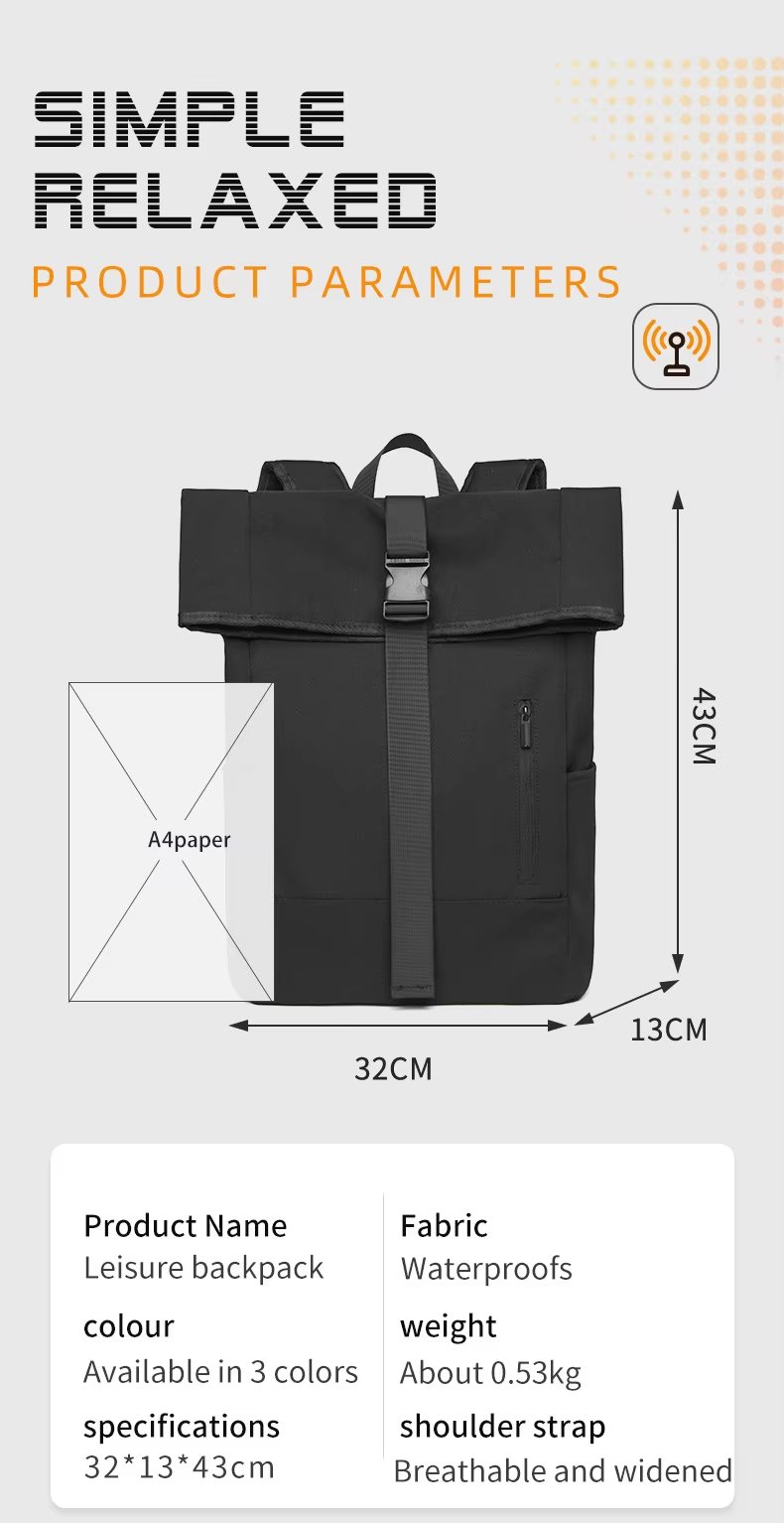 Water-Resistant Large Capacity Outdoor Business Travel Oxford Roll Top Backpack product detail