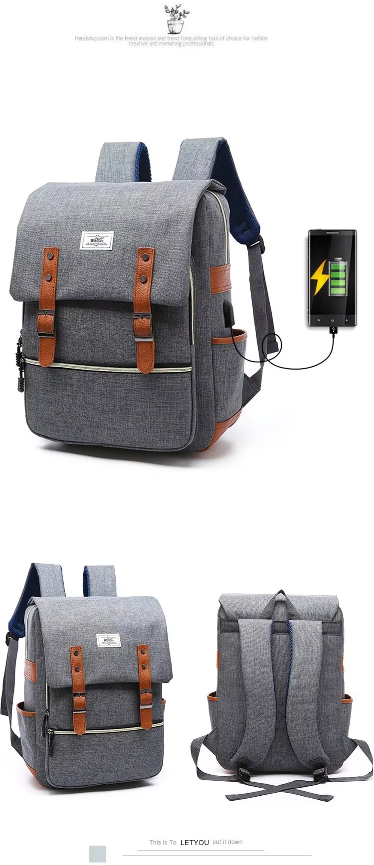 Water-Resistant Large Capacity USB Business Travel Nylon Laptop Backpack product detail