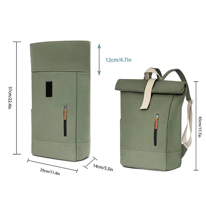Large Capacity Outdoor Business Travel Casual Canvas Roll Top Backpack product detail