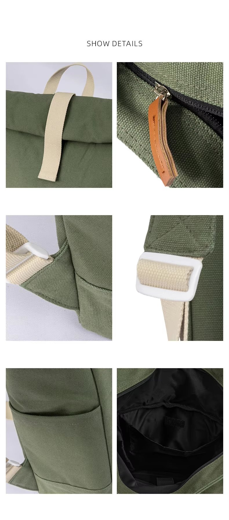 Large Capacity Outdoor Business Travel Casual Canvas Roll Top Backpack product detail