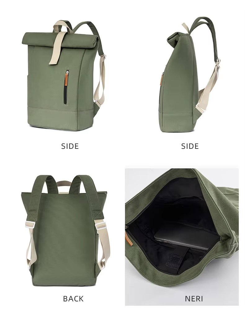Large Capacity Outdoor Business Travel Casual Canvas Roll Top Backpack product detail