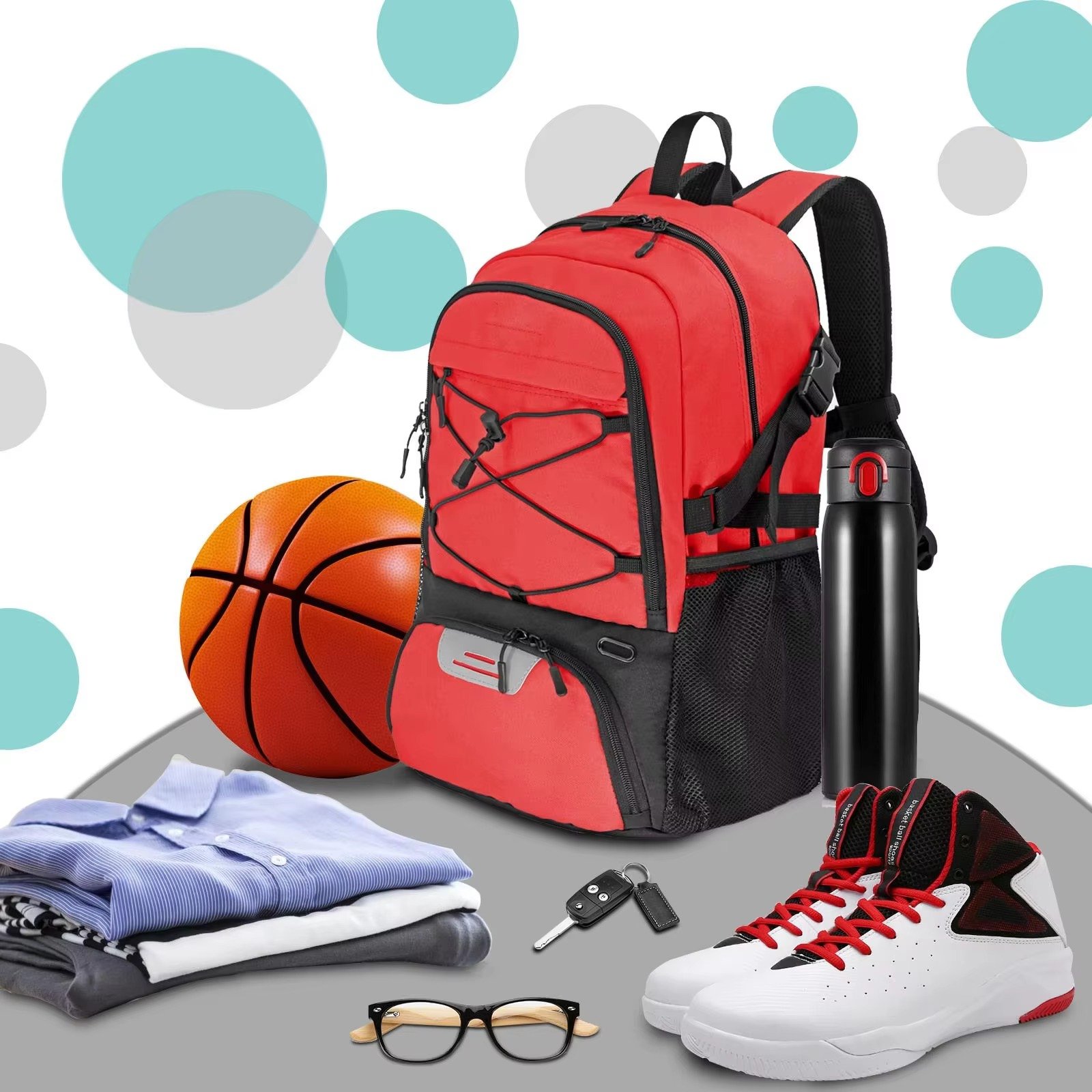 Large Capacity Fitness Basketball Backpack Team Sports Bag- Outdoor Backpack with Stylish Design detail image