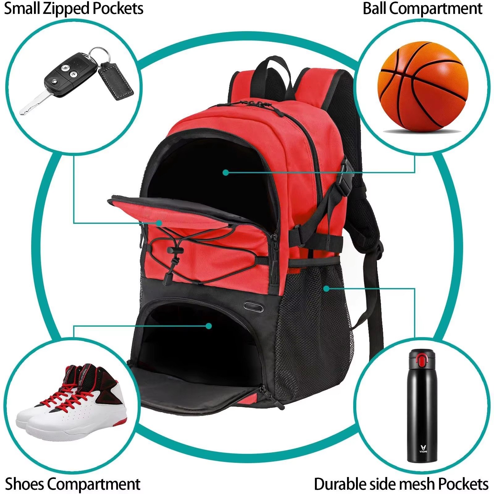 Large Capacity Fitness Basketball Backpack Team Sports Bag- Outdoor Backpack with Stylish Design detail image