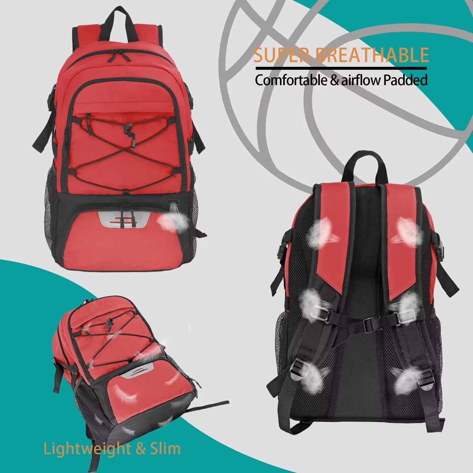 Large Capacity Fitness Basketball Backpack Team Sports Bag- Outdoor Backpack with Stylish Design detail image