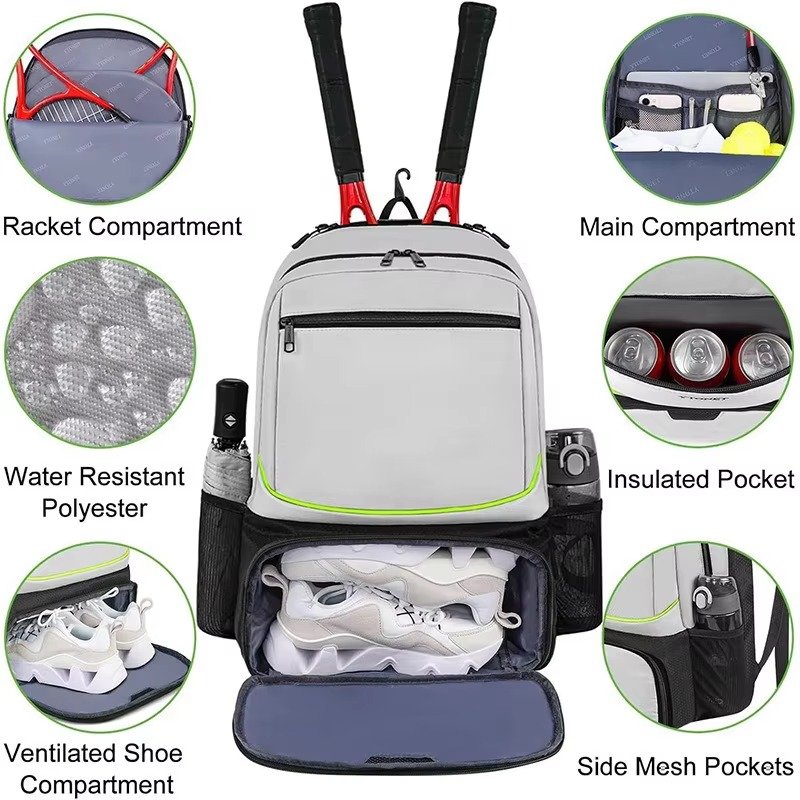 Designed 15l Sports Backpack Waterproof Storage Bag Tennis Pickleball Paddle Set Large Capacity Bag detail image