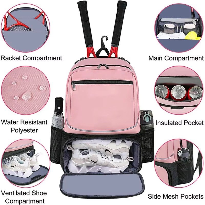 Designed 15l Sports Backpack Waterproof Storage Bag Tennis Pickleball Paddle Set Large Capacity Bag detail image