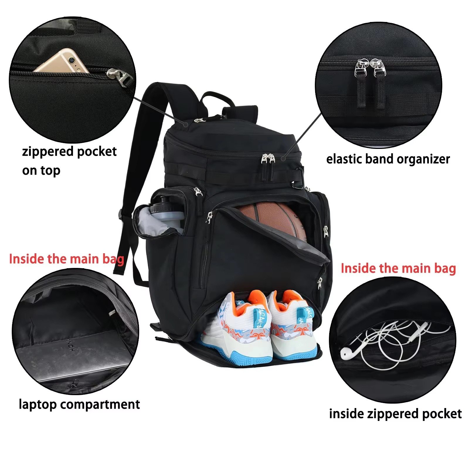Large Sport Backpack For Basketball Soccer Baseball Softball Volleyball with Waterproof Feature For Travel Gym Use detail image