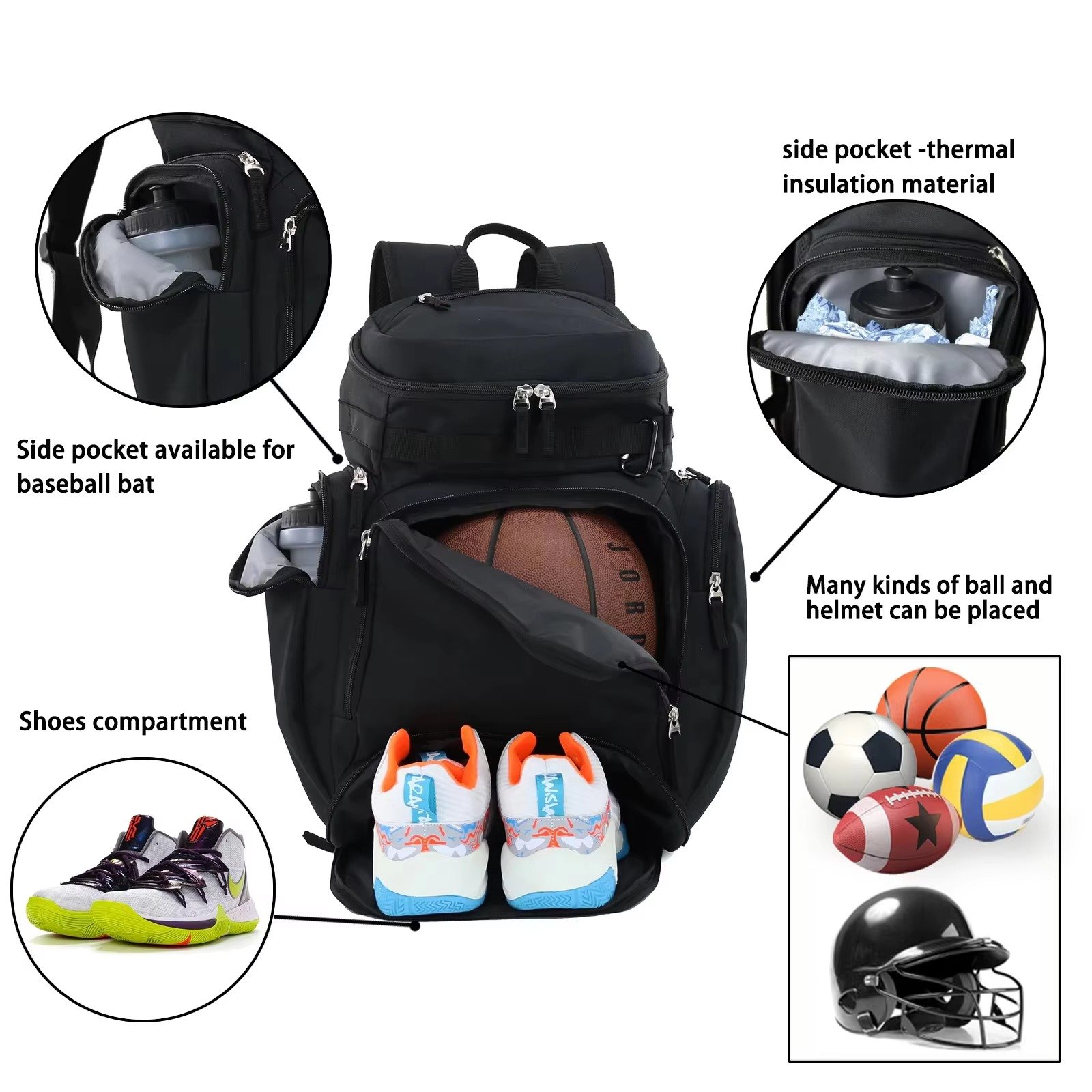 Large Sport Backpack For Basketball Soccer Baseball Softball Volleyball with Waterproof Feature For Travel Gym Use detail image