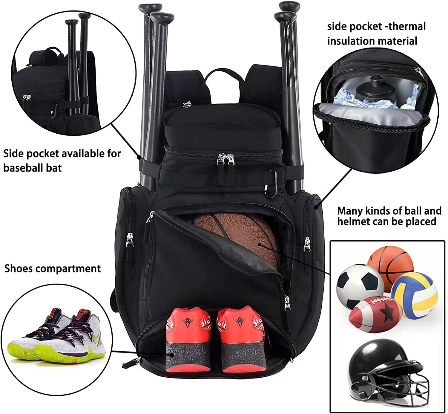 Large Sport Backpack For Basketball Soccer Baseball Softball Volleyball with Waterproof Feature For Travel Gym Use detail image