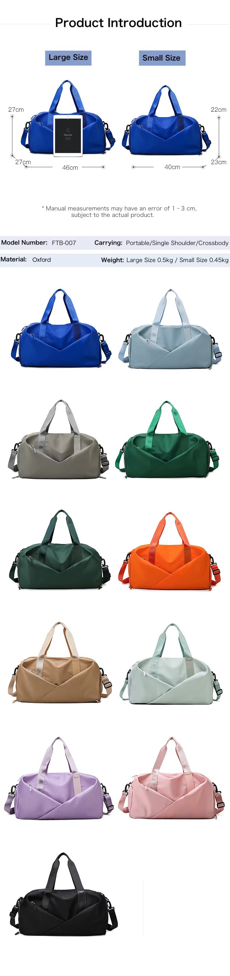 Design Waterproof Leisure Sport Fitness Bag Portable Large Capacity Shoe Compartment Dry Wet Separation Travel Bags detail image