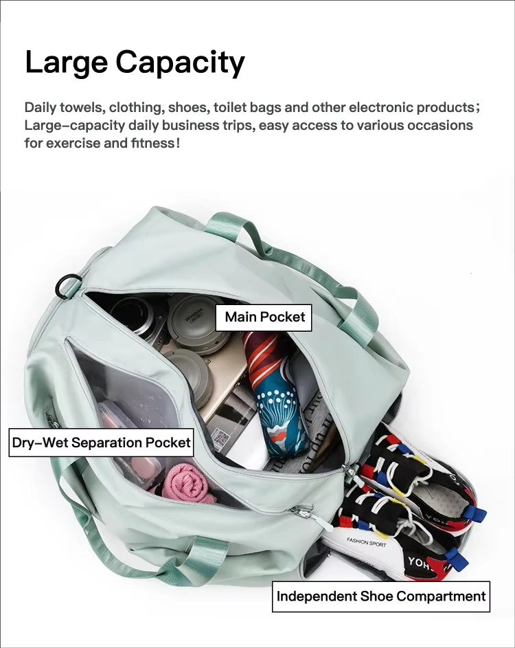 Design Waterproof Leisure Sport Fitness Bag Portable Large Capacity Shoe Compartment Dry Wet Separation Travel Bags detail image
