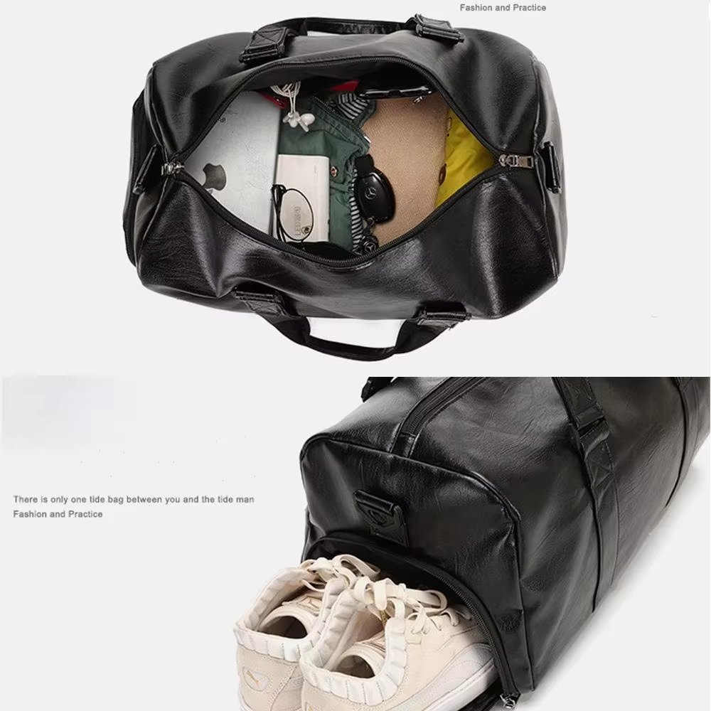 Waterproof Shoe Compartment PU Leather Sports Travel Lightweight Duffel Bag product detail