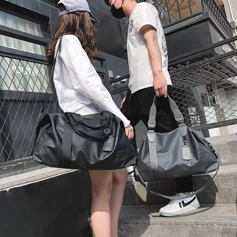 Luxury Black Leather Duffle Bag Oxford Material Weekender Travel Gym Weekend Bags for Youth - product detail