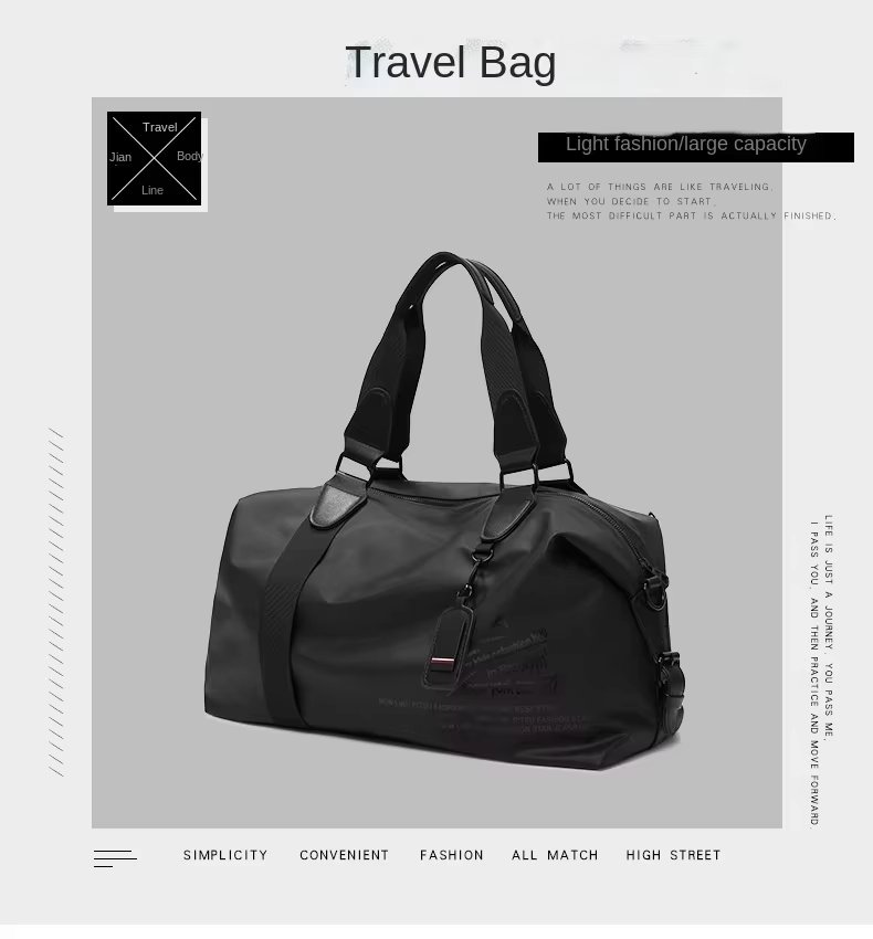 Luxury Black Leather Duffle Bag Oxford Material Weekender Travel Gym Weekend Bags for Youth - product detail