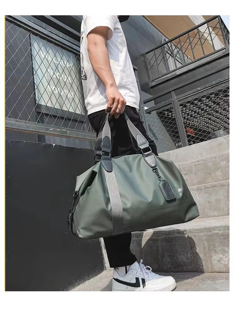 Luxury Black Leather Duffle Bag Oxford Material Weekender Travel Gym Weekend Bags for Youth - product detail