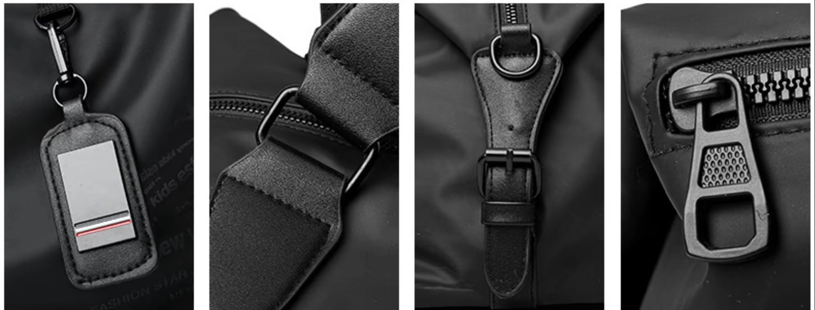 Luxury Black Leather Duffle Bag Oxford Material Weekender Travel Gym Weekend Bags for Youth - product detail