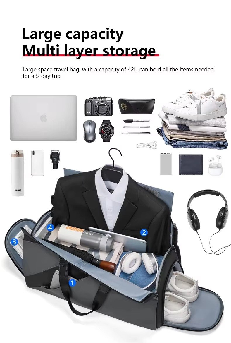 Factory Wholesale Custom High Quality Foldable Black Suit Garment Bag Large Capacity Waterproof Travel Bag with Shoe Compartment product detail