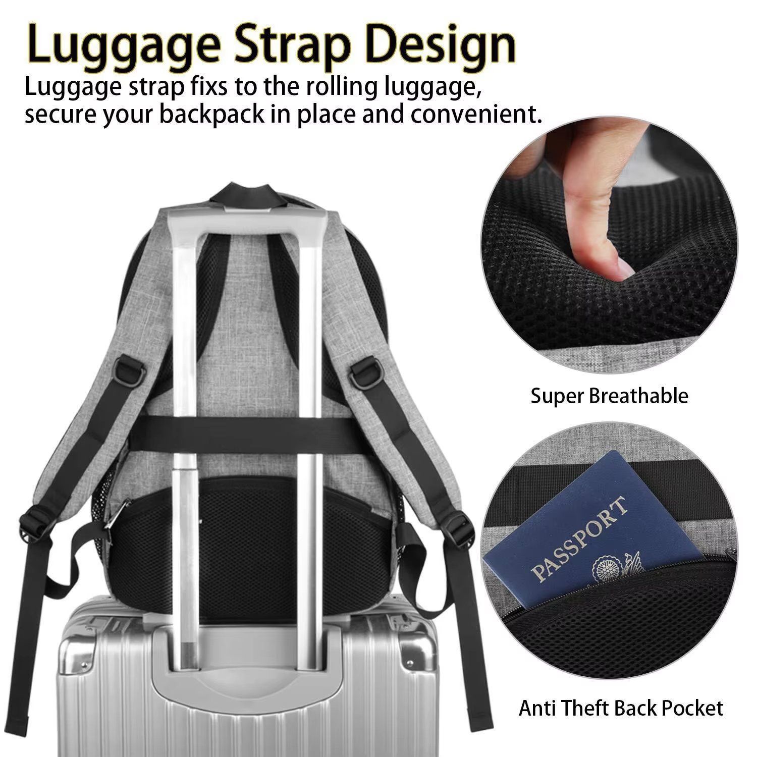 Large Capacity USB Business Travel School Polyester Laptop Backpack product detail