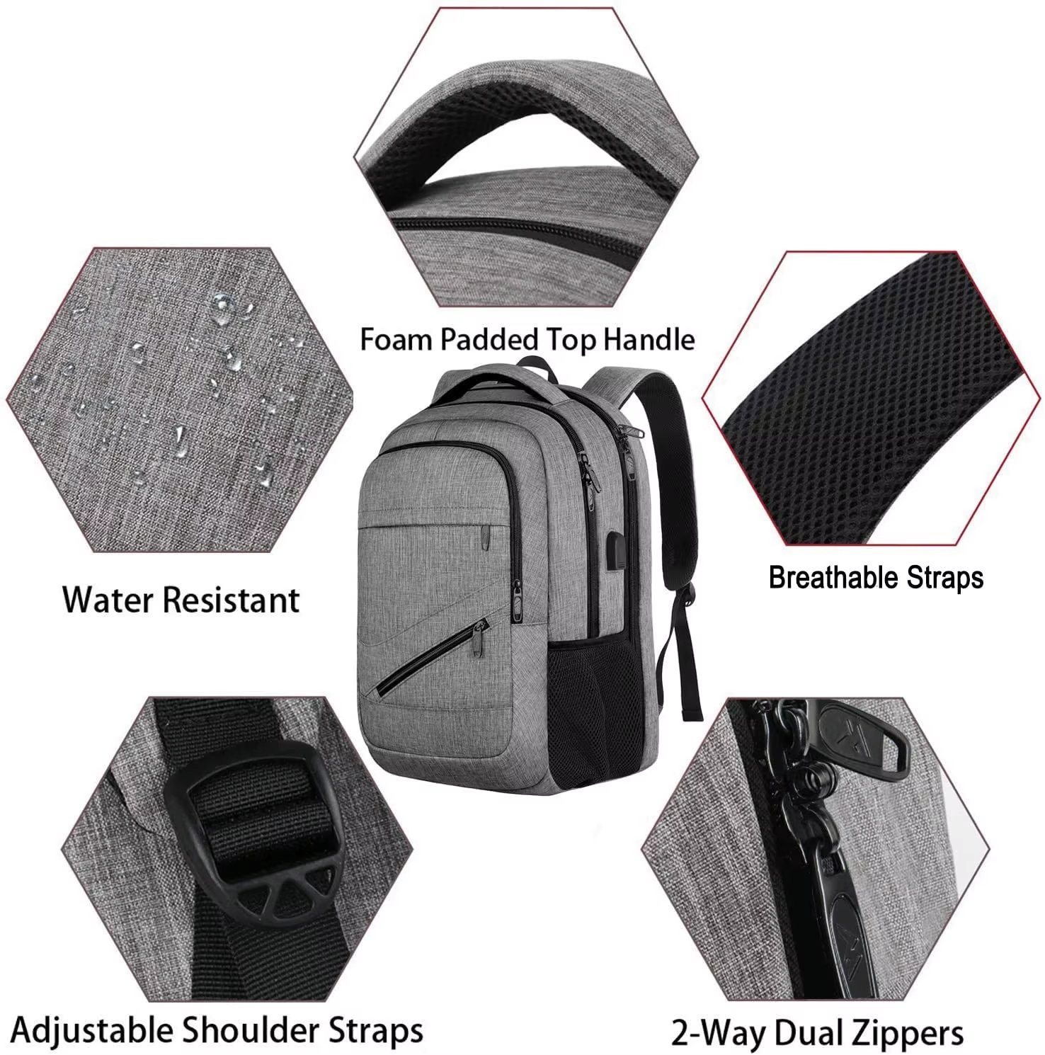 Large Capacity USB Business Travel School Polyester Laptop Backpack product detail