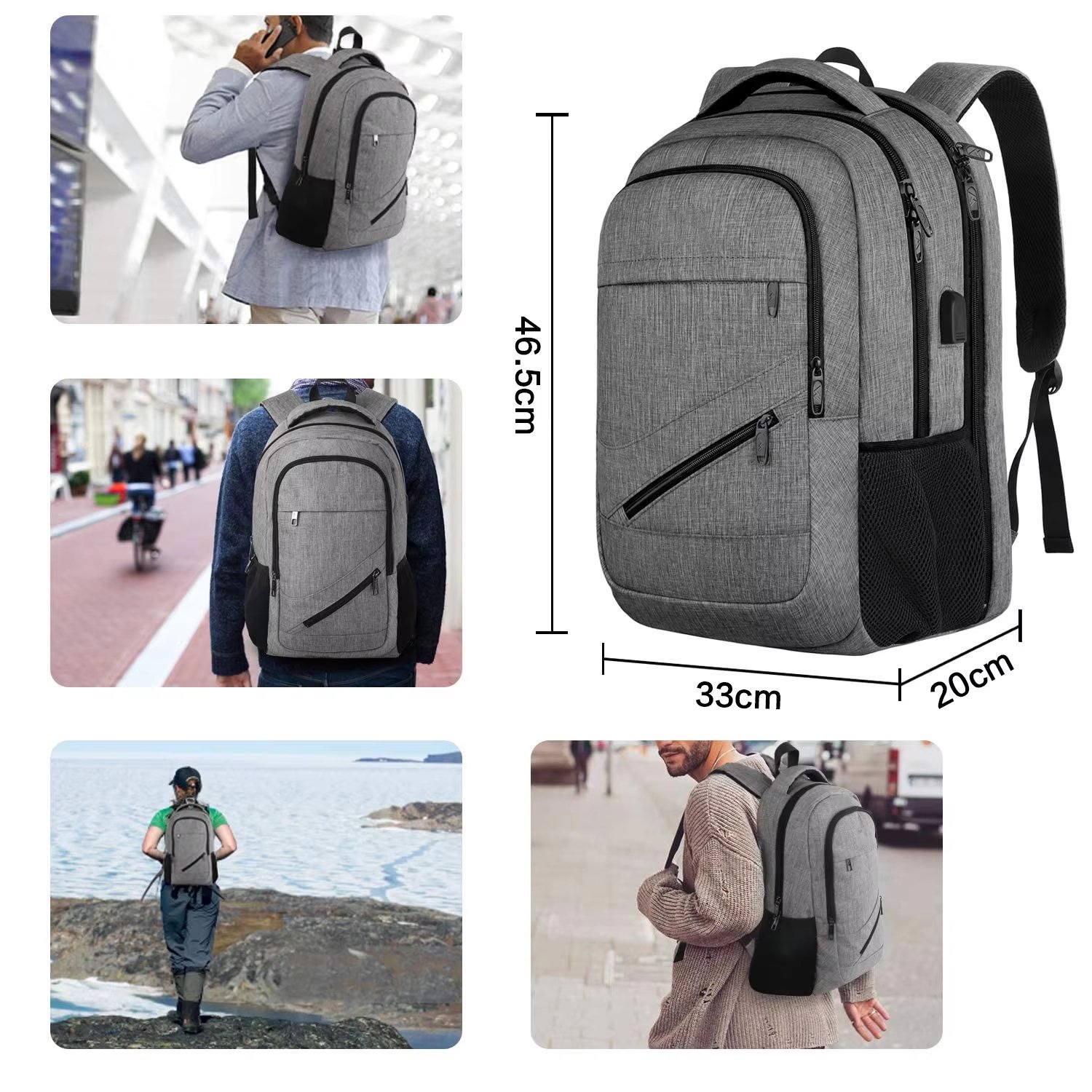 Large Capacity USB Business Travel School Polyester Laptop Backpack product detail