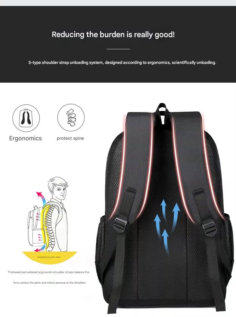 Water-Resistant USB Modern Business School Polyester Laptop Backpack product detail