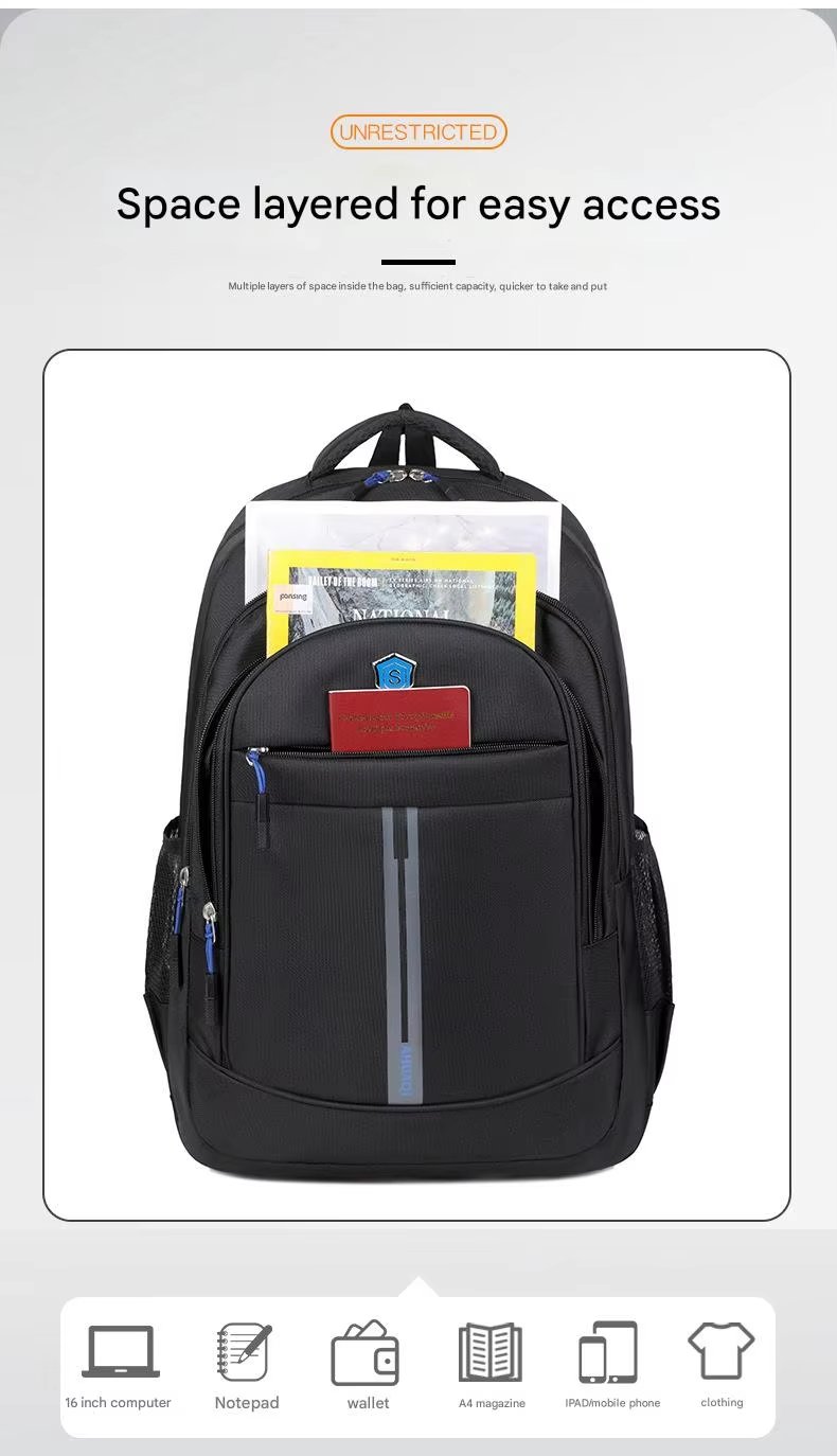 Water-Resistant USB Modern Business School Polyester Laptop Backpack product detail