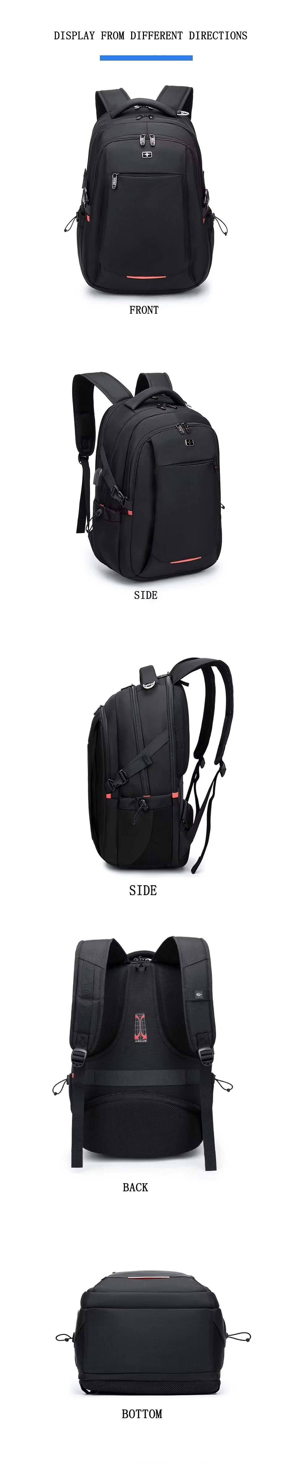 Anti-Theft Water-Resistant Large Capacity USB Business Oxford Laptop Backpack product detail