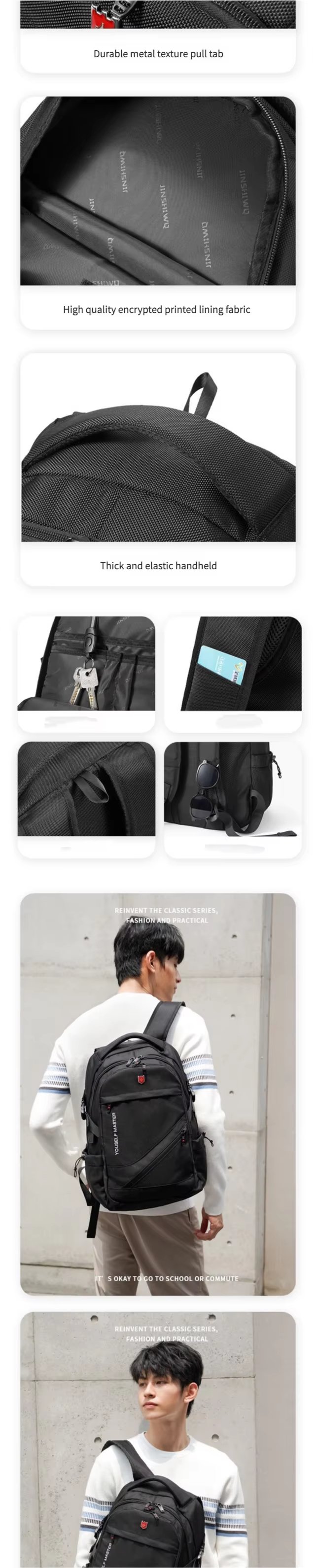 Water-Resistant Large Capacity USB Business Travel Polyester Laptop Backpack product detail