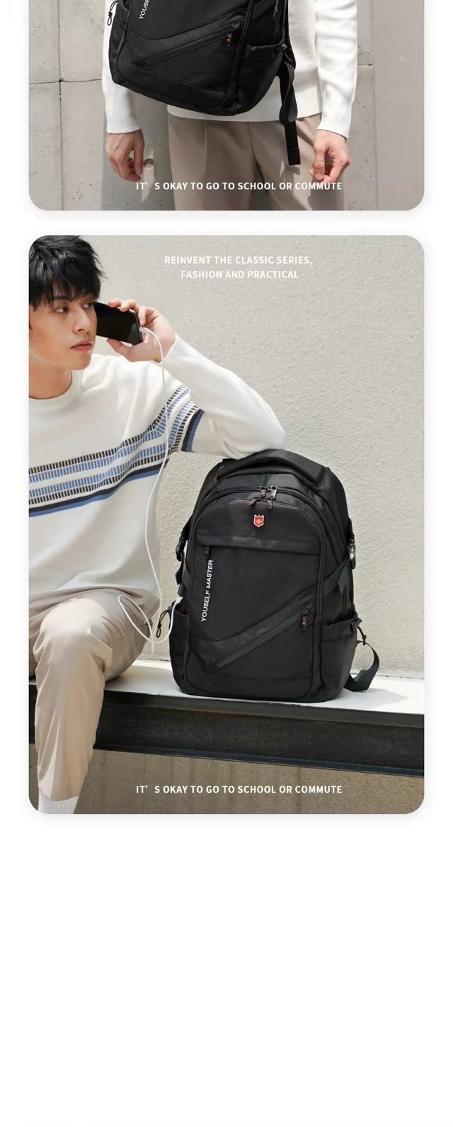Water-Resistant Large Capacity USB Business Travel Polyester Laptop Backpack product detail