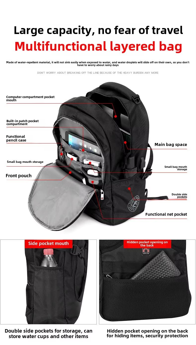 Water-Resistant USB Outdoor Business Travel Oxford Laptop Backpack product detail
