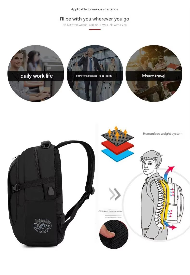 Water-Resistant USB Outdoor Business Travel Oxford Laptop Backpack product detail