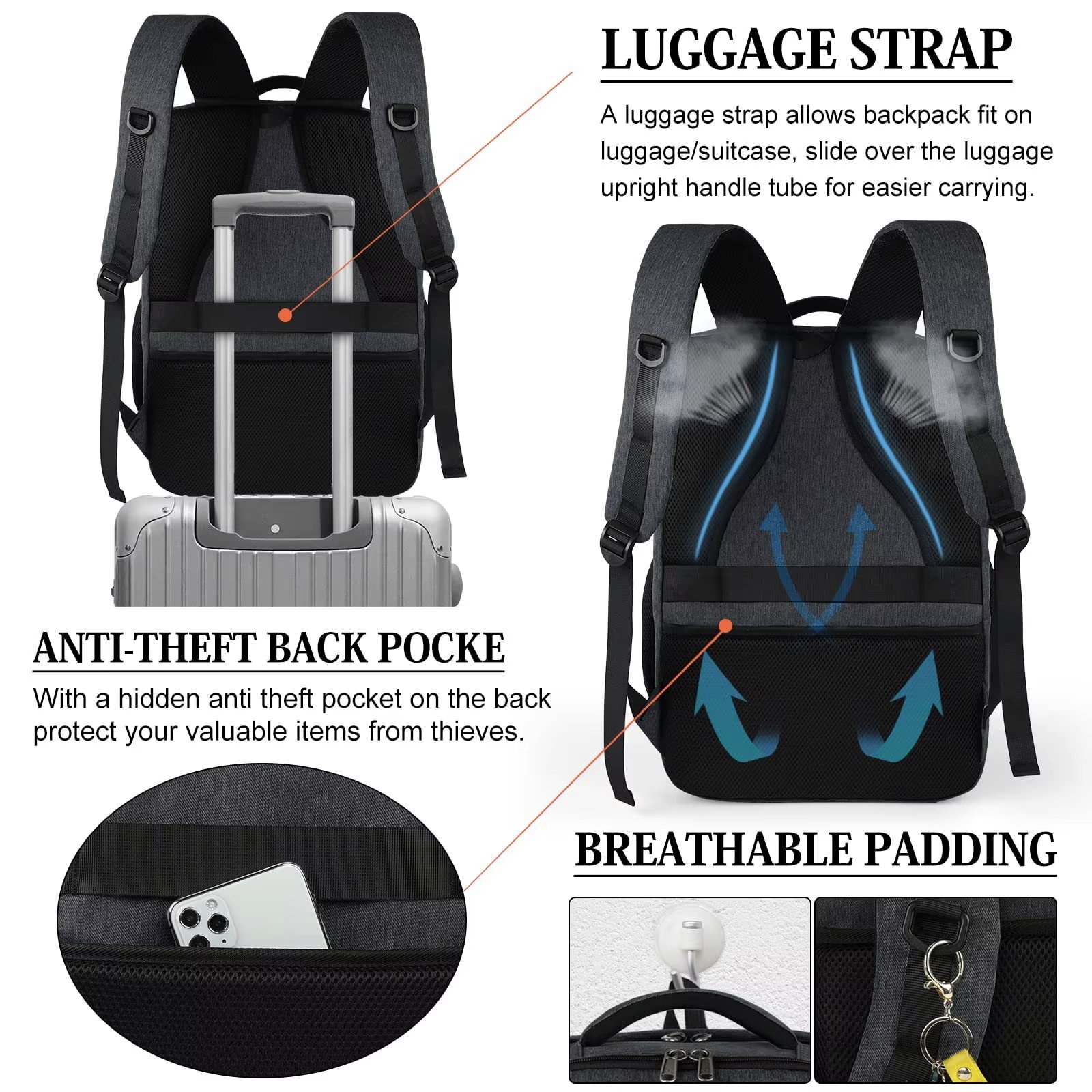 Anti-Theft Large Capacity USB Business Travel Oxford Laptop Backpack product detail