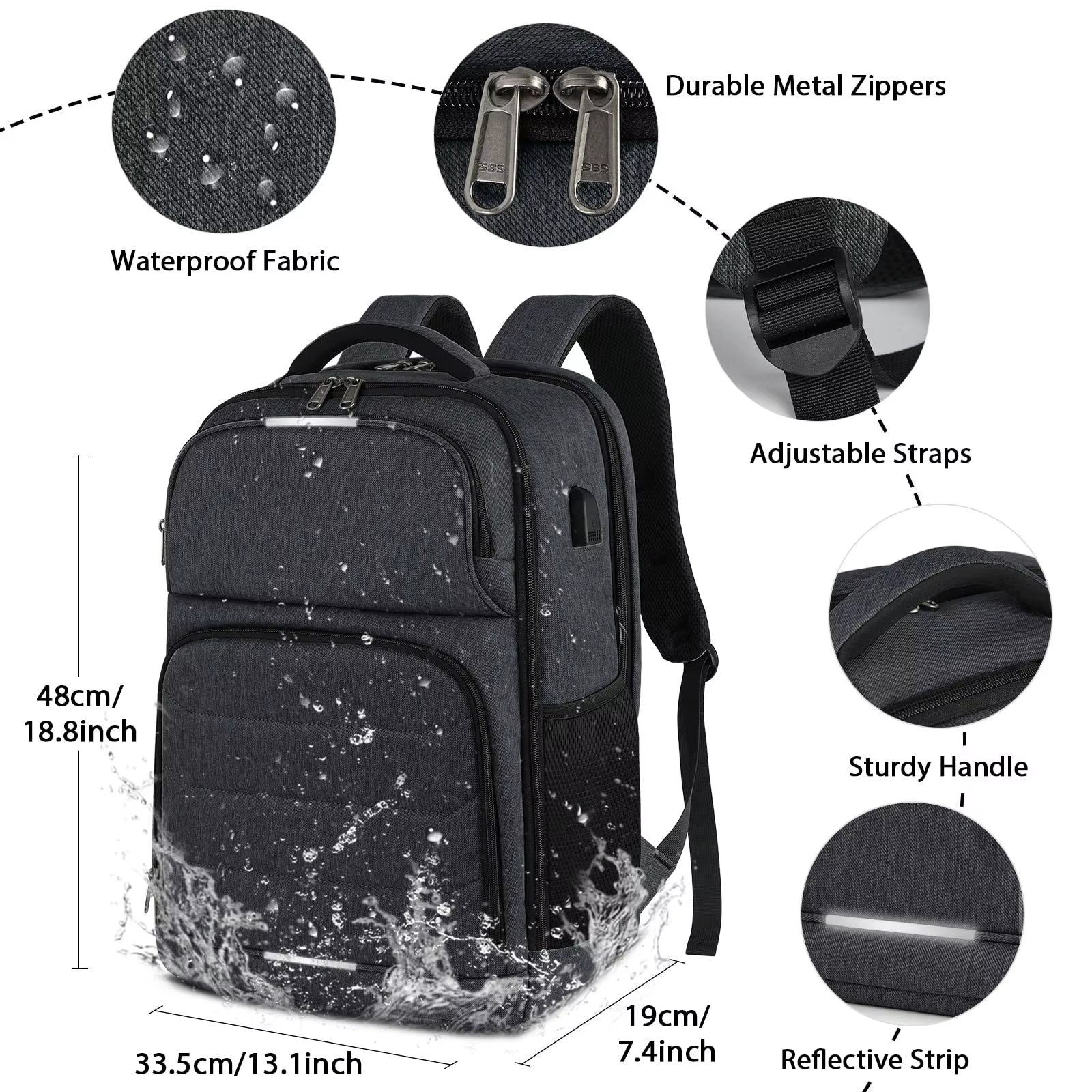 Anti-Theft Large Capacity USB Business Travel Oxford Laptop Backpack product detail