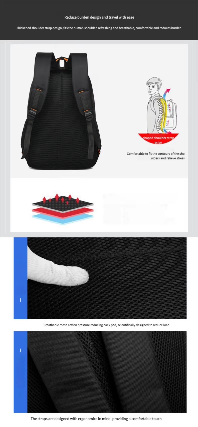 Water-Resistant Large Capacity Business Travel School Oxford Laptop Backpack product detail