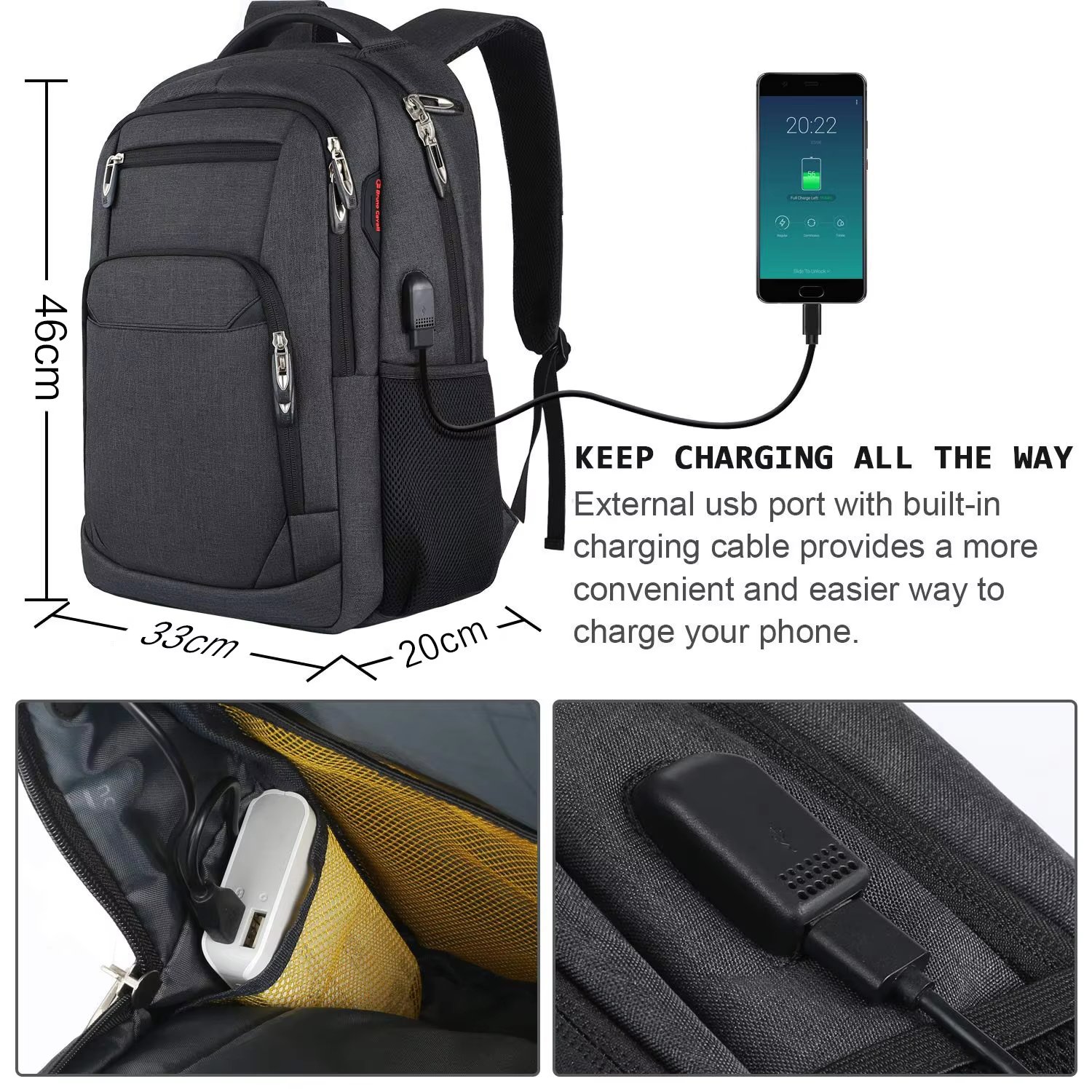 Anti-Theft Water-Resistant USB Slim Business Oxford Laptop Backpack product detail