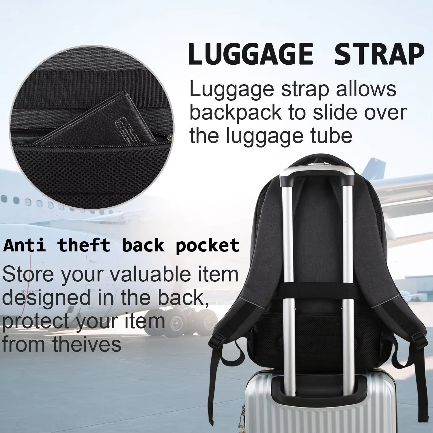Anti-Theft Water-Resistant USB Slim Business Oxford Laptop Backpack product detail