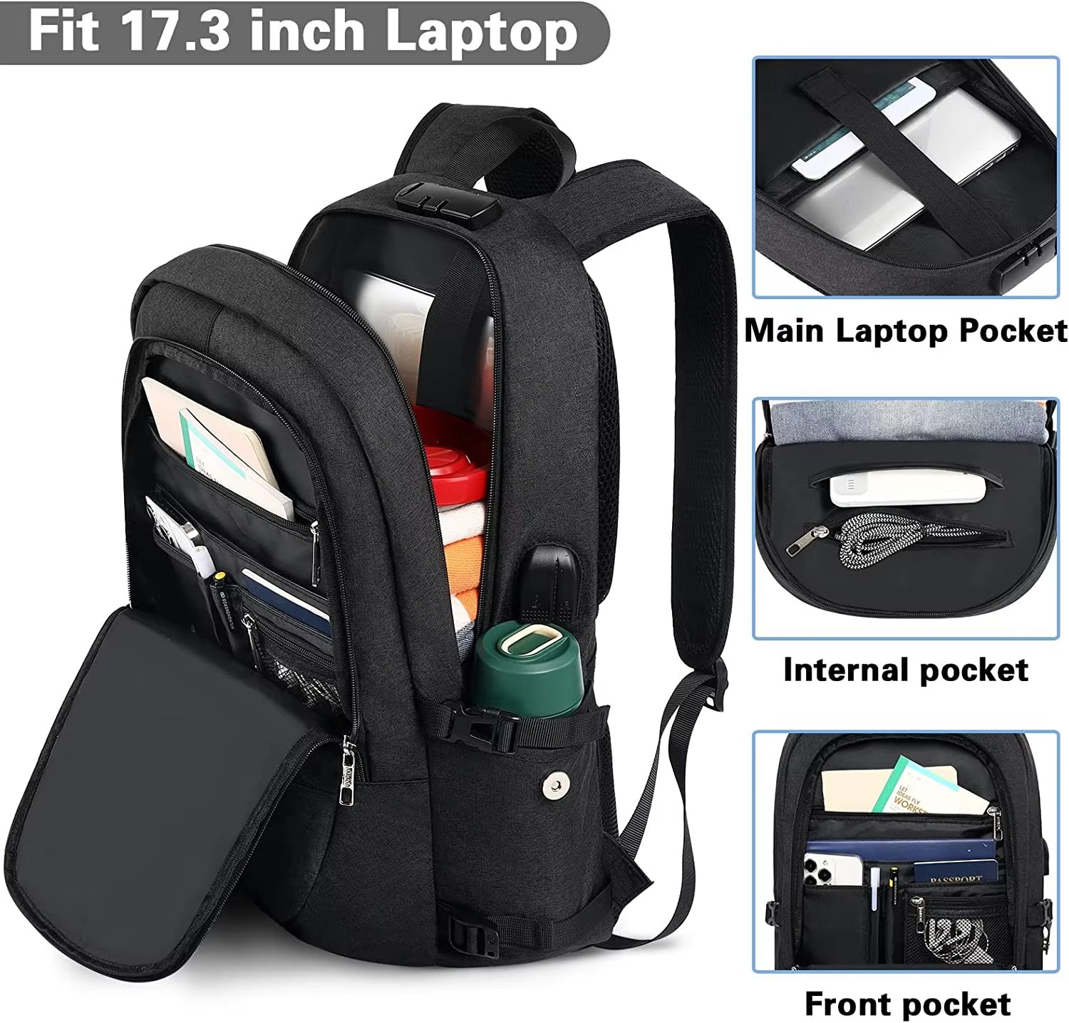 Anti-Theft Water-Resistant USB Business Travel Polyester Laptop Backpack product detail