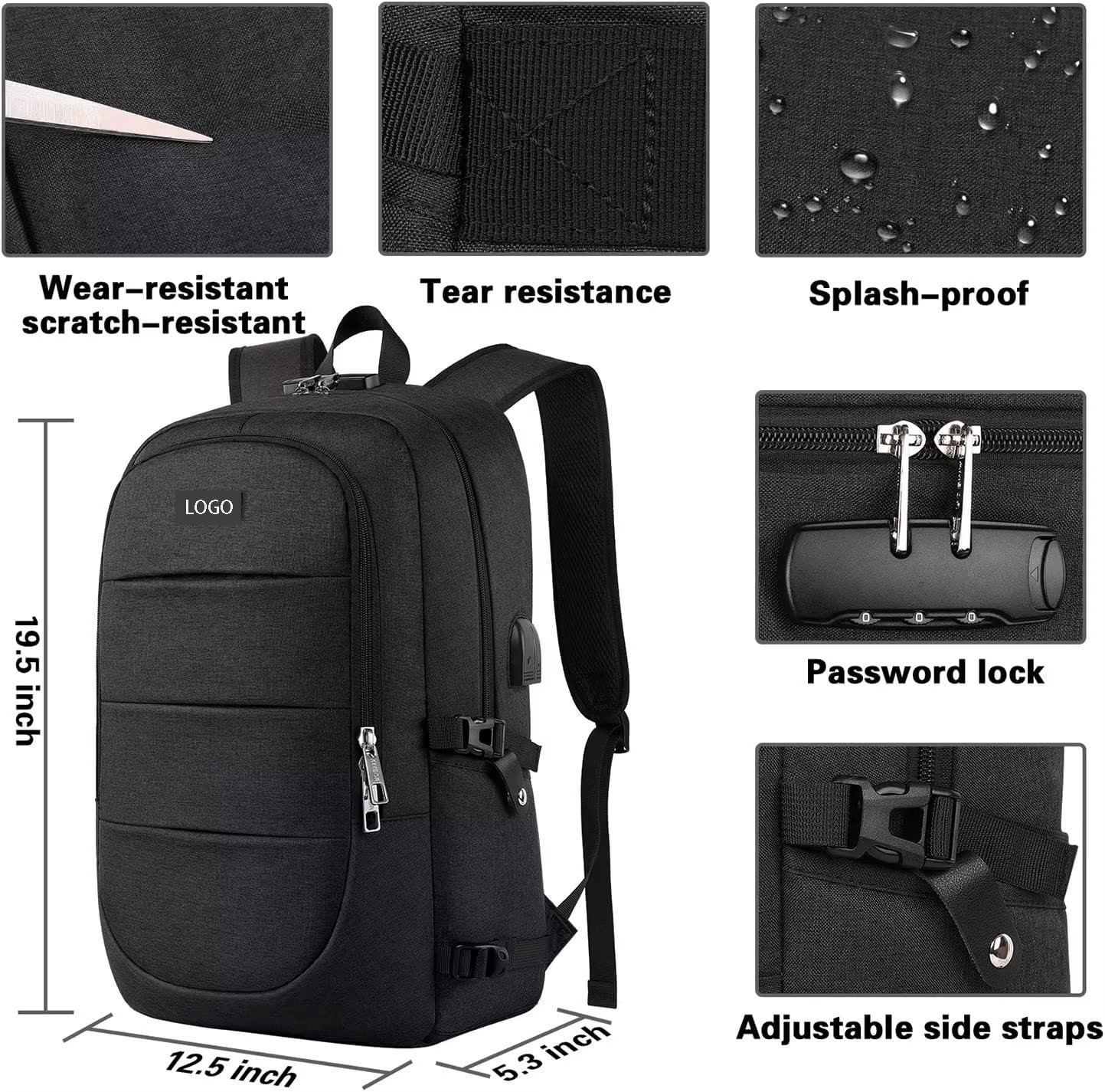 Anti-Theft Water-Resistant USB Business Travel Polyester Laptop Backpack product detail