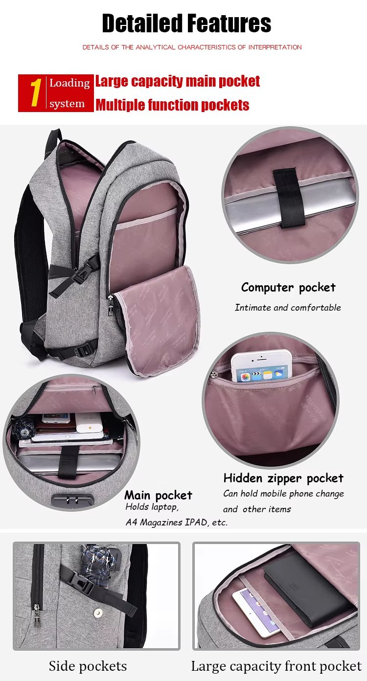 Anti-Theft Water-Resistant USB Business School Oxford Laptop Backpack product detail