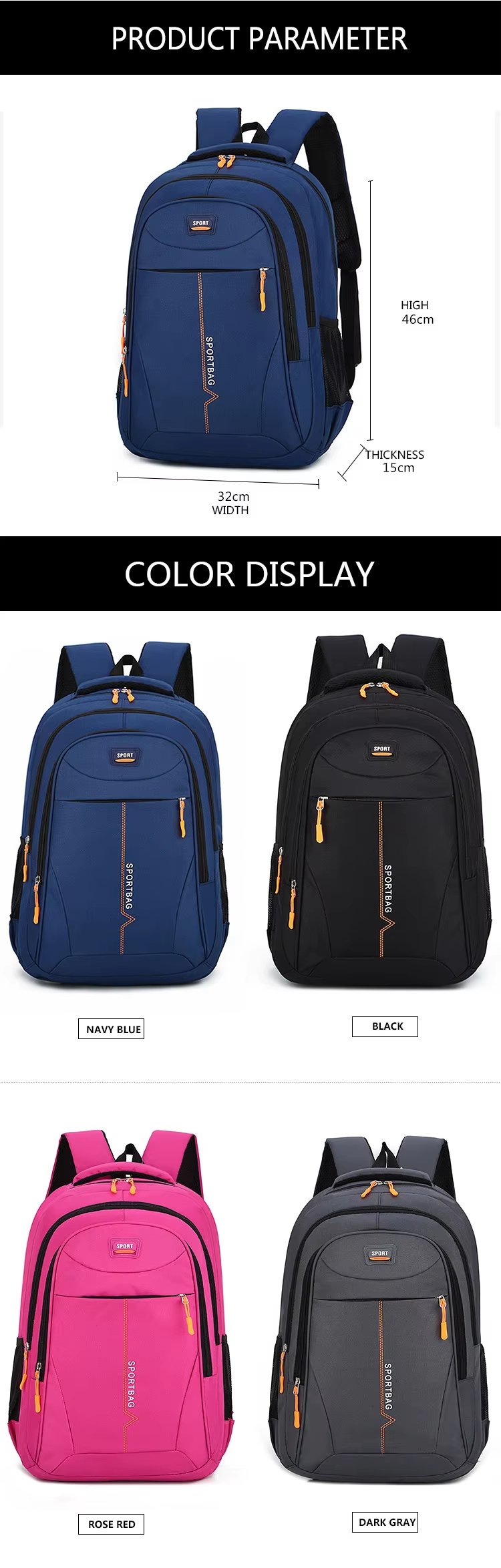 Large Capacity Outdoor Business Travel School Nylon Laptop Backpack product detail