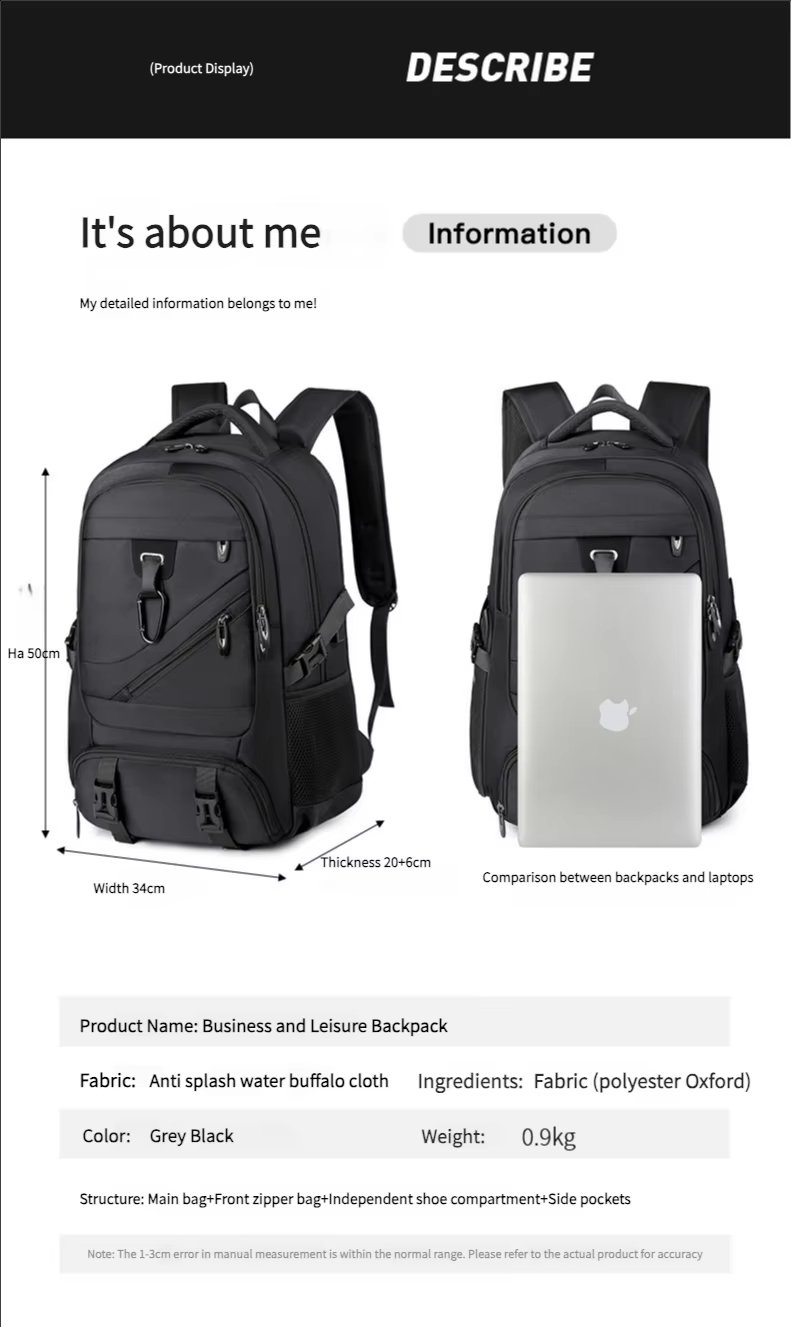 Expandable Outdoor Business Travel Oxford Laptop Backpack product detail