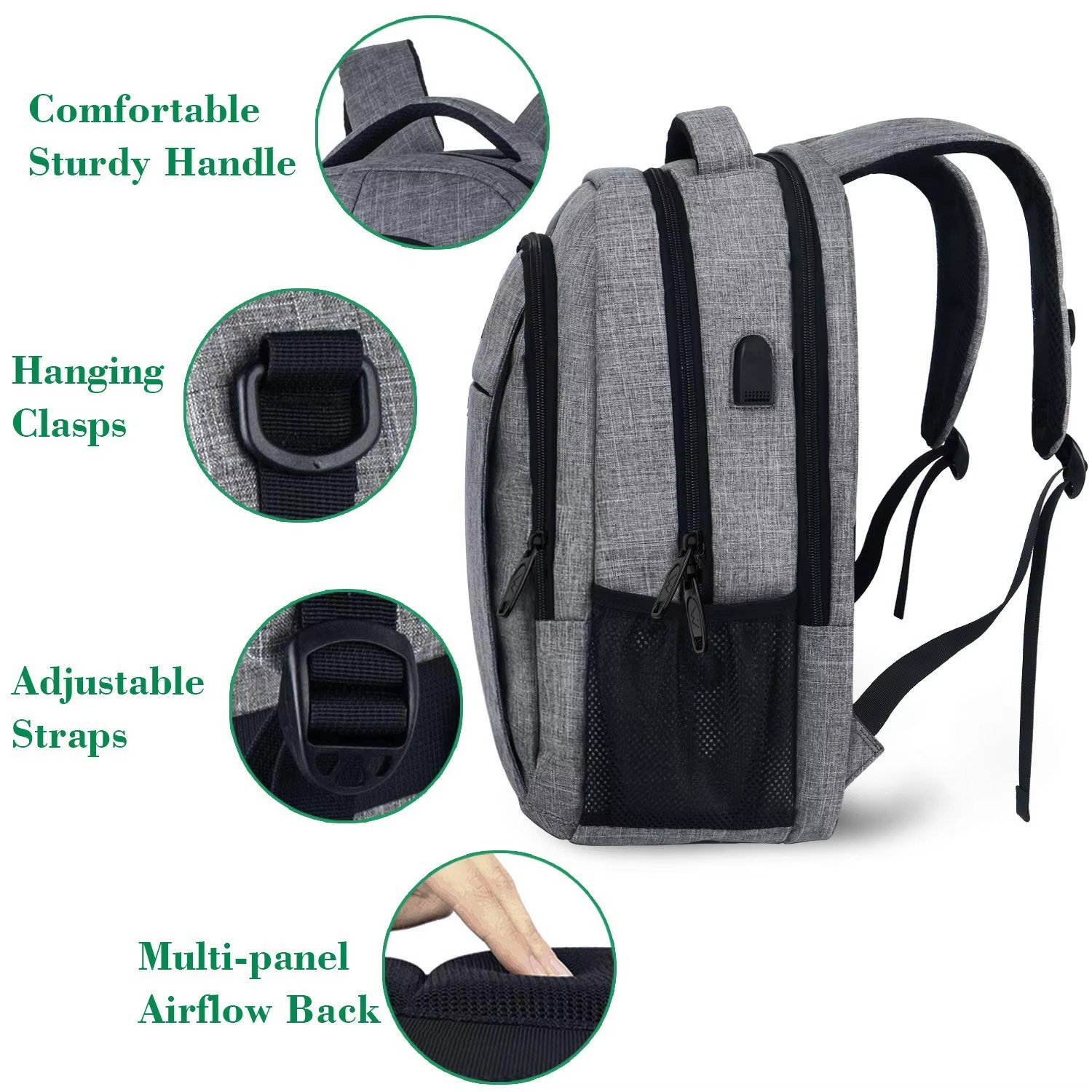 Custom Logo USB Laptop Backpack Students Schoolbag Large Capacity Multifunction Business Travel Computer Bag detail image