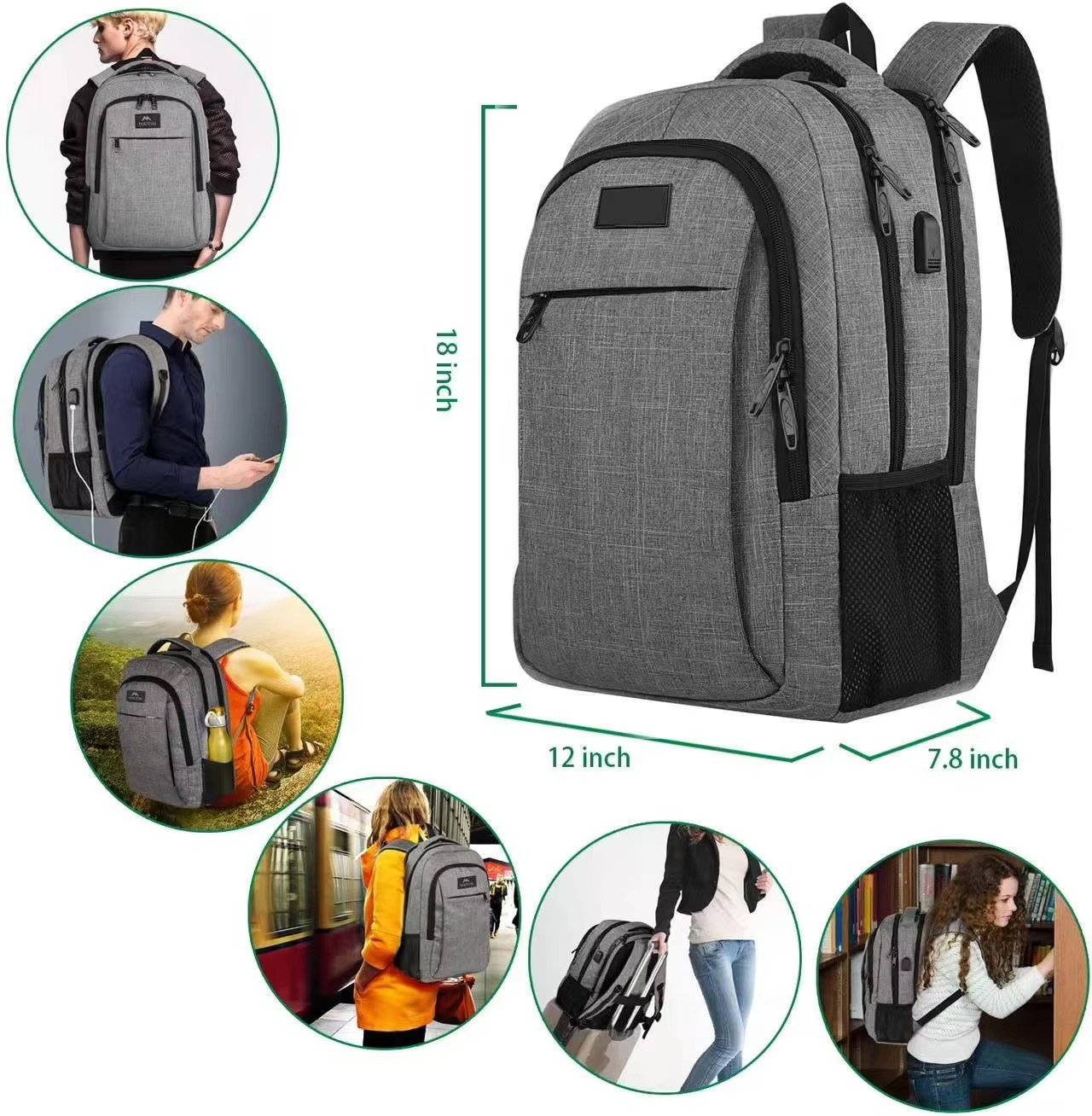 Custom Logo USB Laptop Backpack Students Schoolbag Large Capacity Multifunction Business Travel Computer Bag detail image