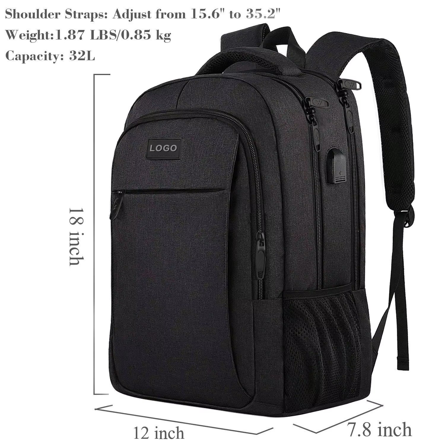Custom Logo USB Laptop Backpack Students Schoolbag Large Capacity Multifunction Business Travel Computer Bag detail image