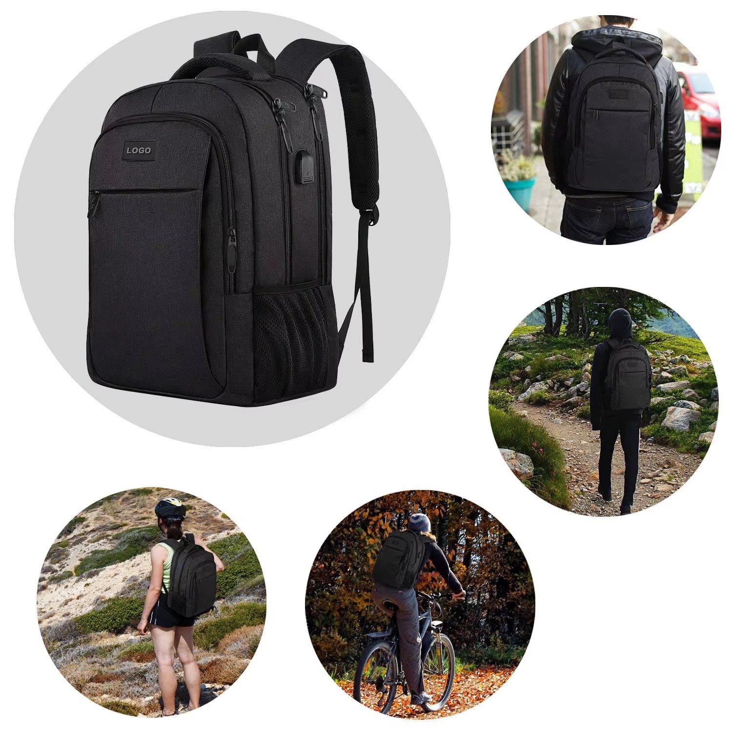 Custom Logo USB Laptop Backpack Students Schoolbag Large Capacity Multifunction Business Travel Computer Bag detail image