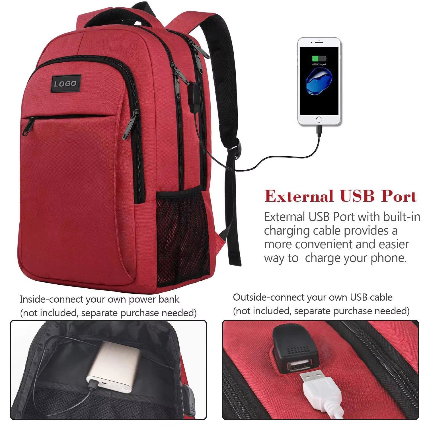 Custom Logo USB Laptop Backpack Students Schoolbag Large Capacity Multifunction Business Travel Computer Bag detail image