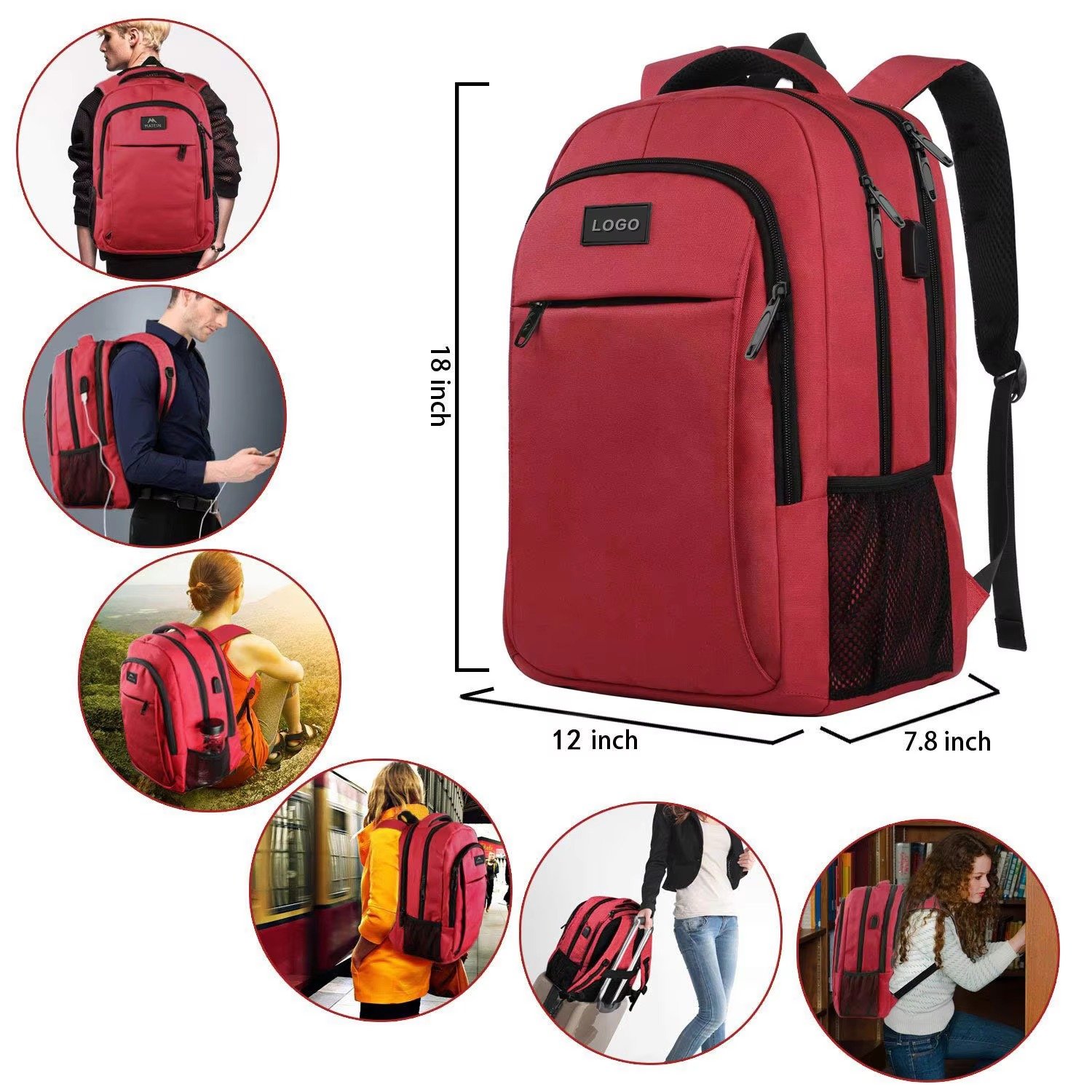 Custom Logo USB Laptop Backpack Students Schoolbag Large Capacity Multifunction Business Travel Computer Bag detail image
