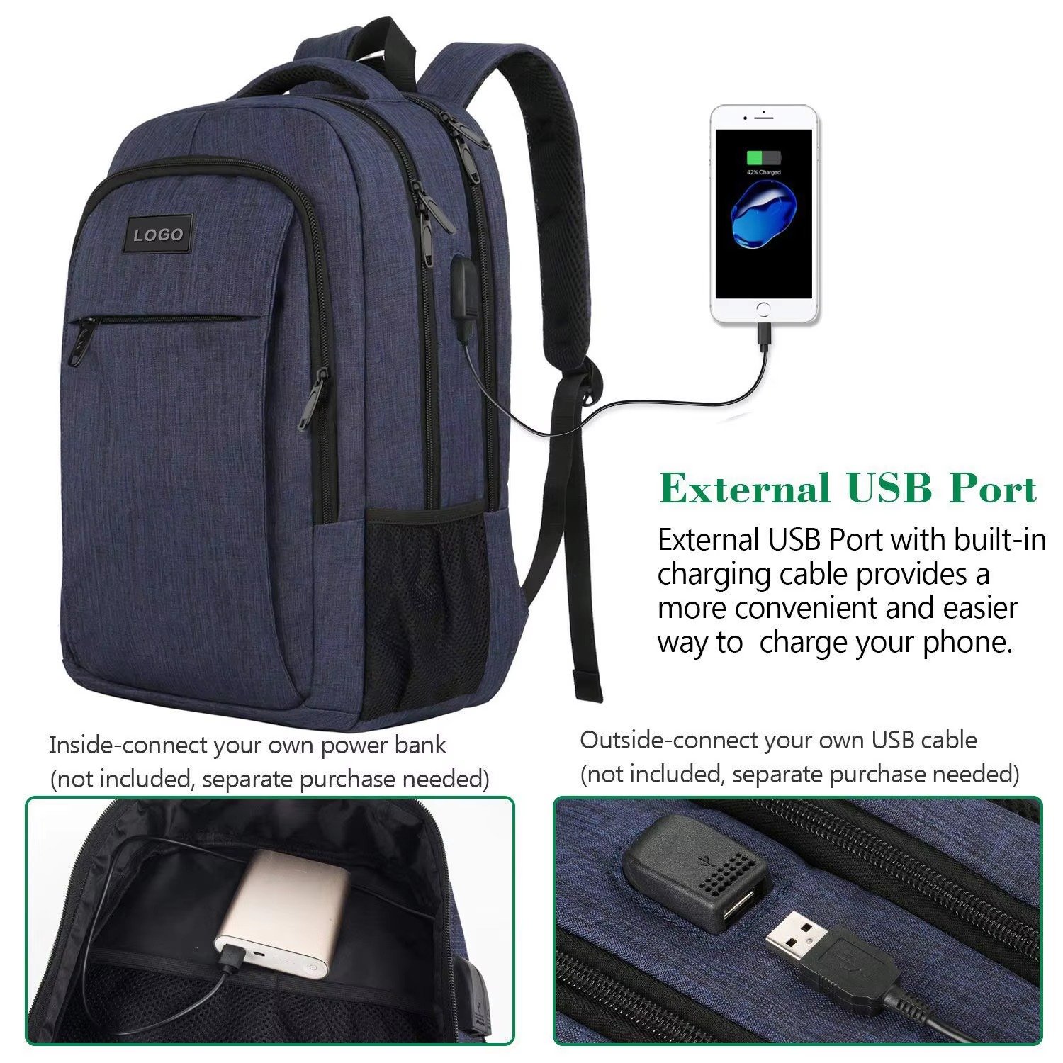 Custom Logo USB Laptop Backpack Students Schoolbag Large Capacity Multifunction Business Travel Computer Bag detail image